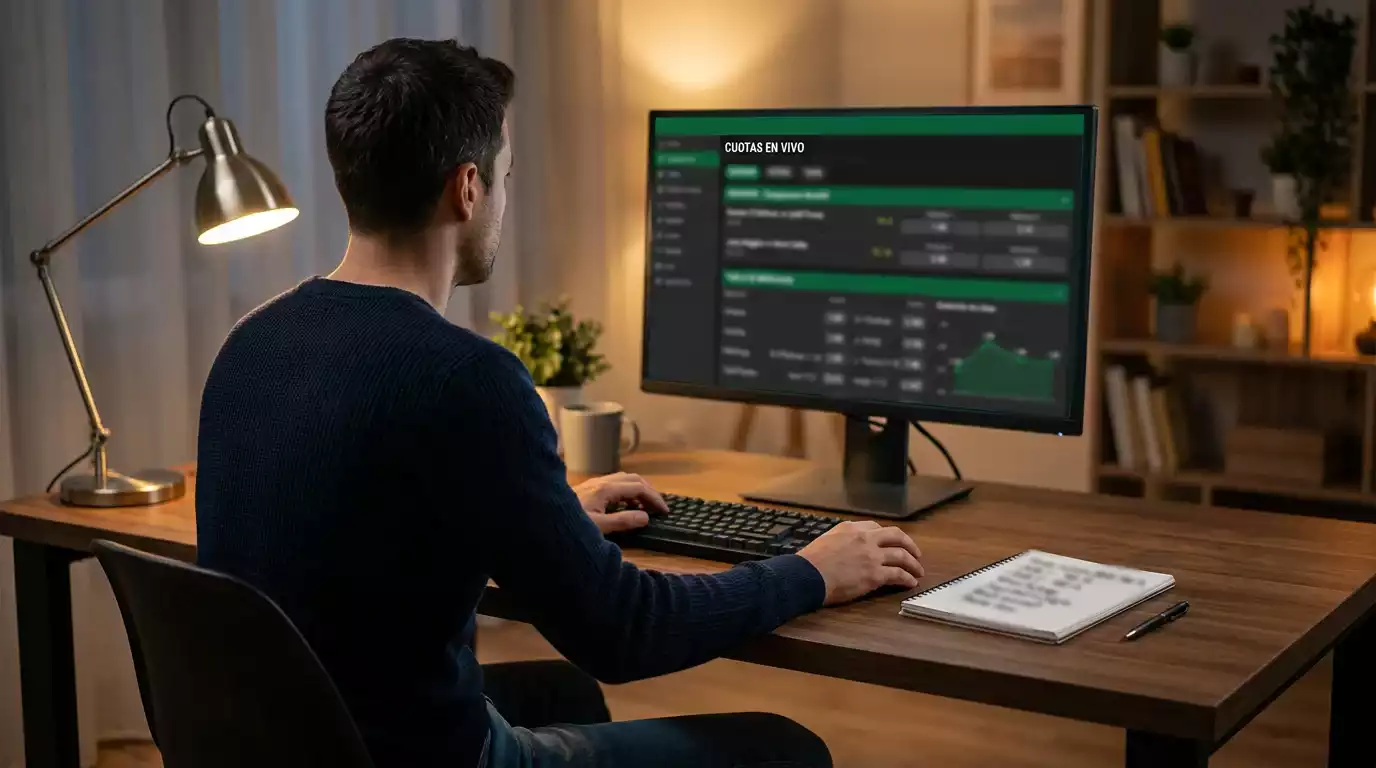 Persona analizando cuotas de apuestas de snooker en pantalla de ordenador