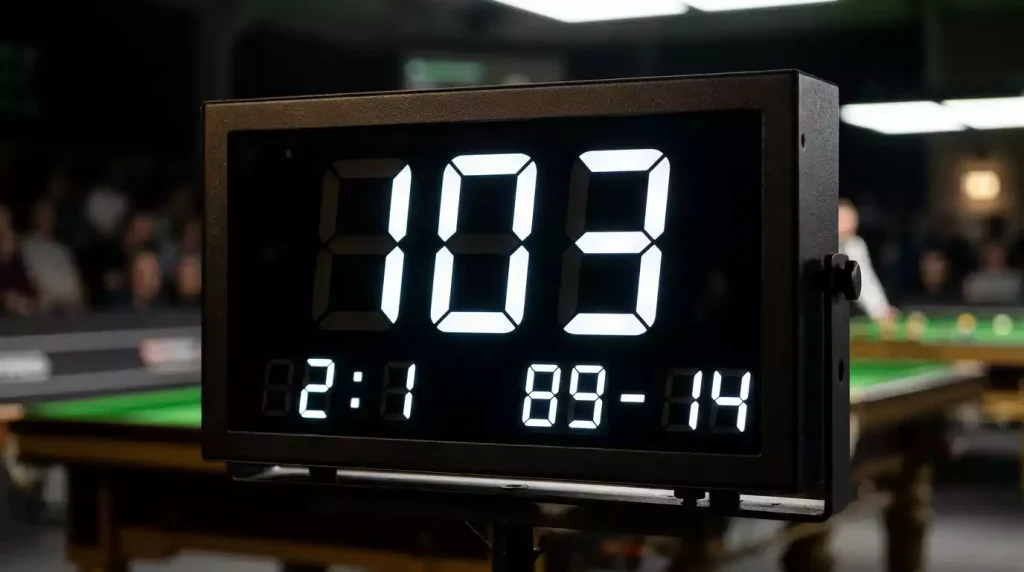 Marcador de snooker mostrando un century break de más de 100 puntos