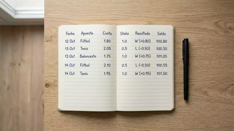 Calculadora y libreta con anotaciones de gestión de bankroll