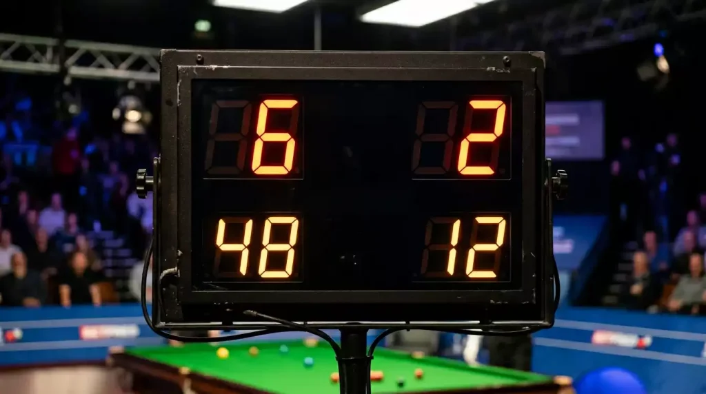 Marcador de snooker mostrando diferencia de frames entre jugadores