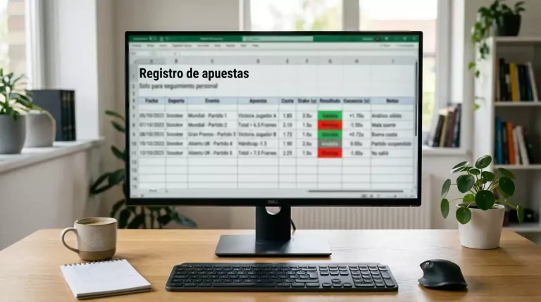 Hoja de cálculo con registro detallado de apuestas de snooker