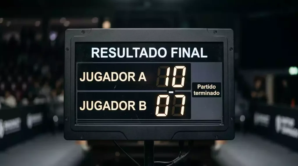 Marcador electrónico de snooker mostrando resultado final de partido