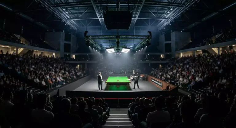 Venue de torneo de snooker en China con público asiático