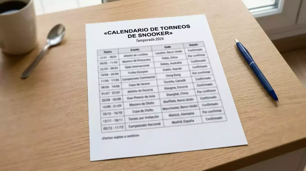 Calendario de la temporada 2025-26 del World Snooker Tour